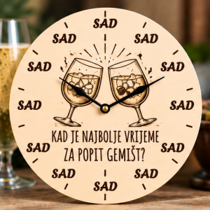 Drveni sat "Kad je najbolje vrijeme za popit gemišt?"