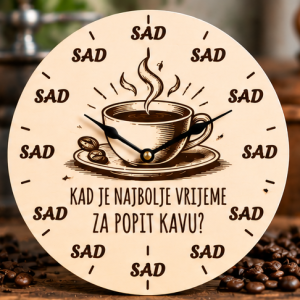 Drveni sat "Kad je najbolje vrijeme za popit kavu?"